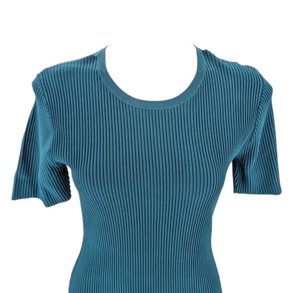 Diane Von Furstenberg Adeline Avalon Teal Ribbed Asymmetrical Dress Medium New - Picture 2 of 8